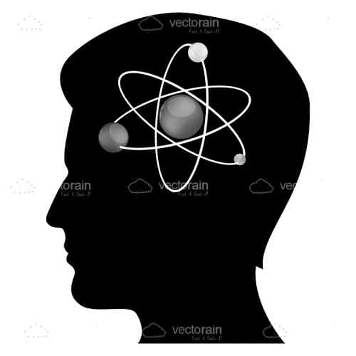 Silhouette of Man’s Head with Abstract Atom Symbol